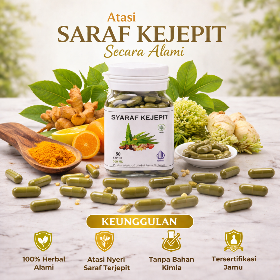 Botol Syaraf Kejepit Herbal Alami di antara bahan herbal